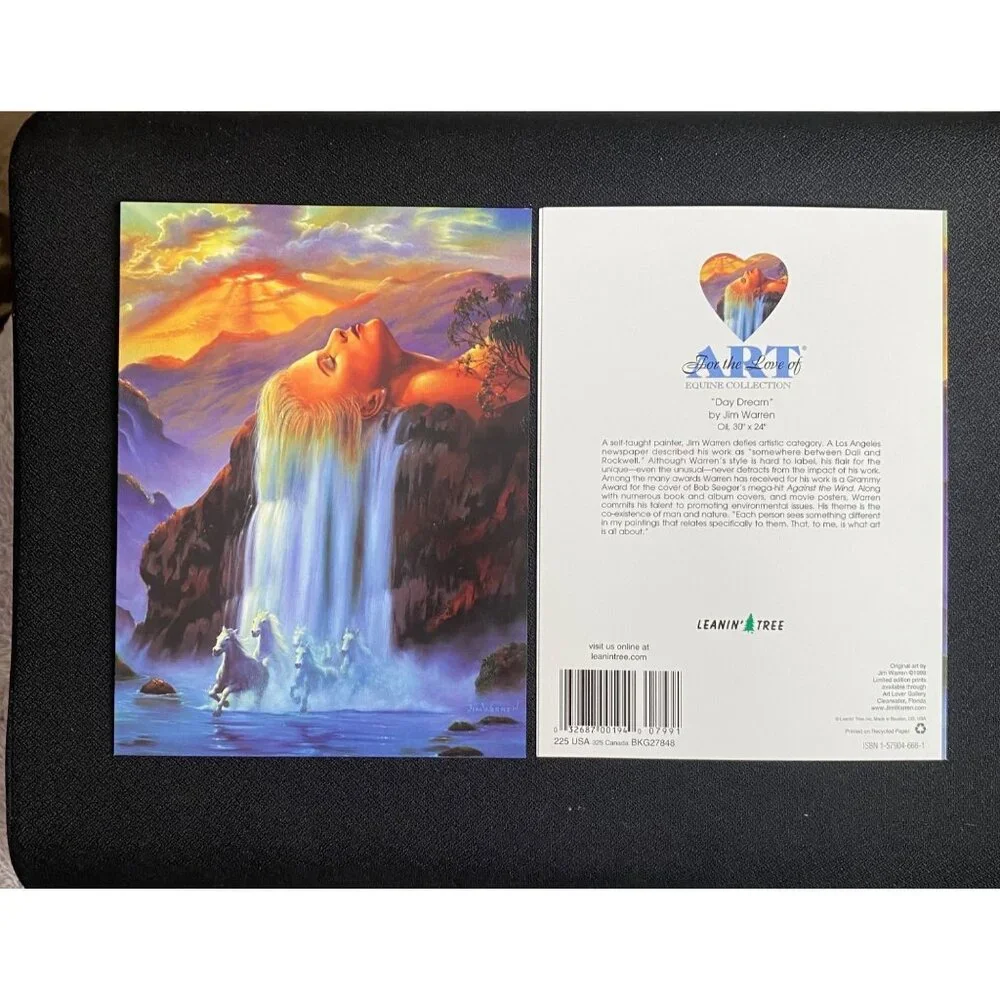 DAY DREAM by Jim Warren VTG Combo Pack Greeting Card & Magnet Waterfall Horses‎